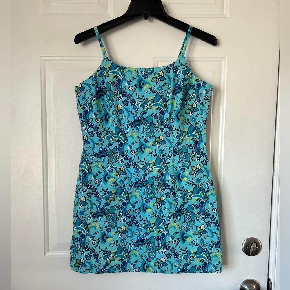 Vintage 90’s Floral Print Aqua Blues Dress Size 13